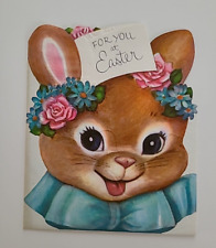 Unused Vtg For You at EASTER Embossed FANCY BUNNY Old Stock Greeting CARD picture