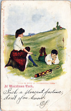 Man Looks up Woman's Skirt, Playing Golf - 1905 Humor / Romance Postcard picture