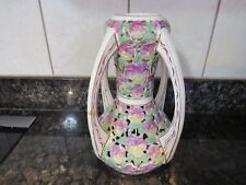 ANTIQUE EMIL FISCHER POTTERY 4 HANDLED BUDAPEST HUNGARY RETICULATED VASE URN picture