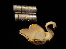 Vtg CERAMIC SWAN CANDLE HOLDER w/ tea candles WHITE GOLD candy trinket dish picture