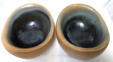 Vintage Pottery Ceramic Bulb oval bowls brown blue 3.5