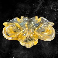 Venetian Glass Dish Bowl Ashtray Transparent Yellow Tint Italian Glass Vintage picture