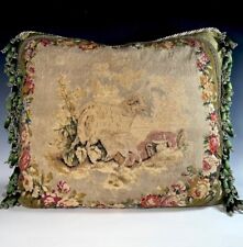 Opulent Large Antique 18th C French Aubusson Tapestry Pillow #10, Sheep Pair 32