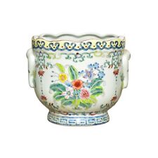 Exquisite Chinoiserie Floral Round Porcelain Planter Wavy Rim picture
