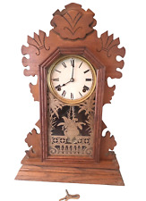 Antique 1800's S. LaRose Carved Victorian Gingerbread Shelf Mantel Clock RUNS picture