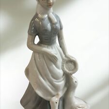 Vintage Lladro Style Girl w/Geese Porcelain Figurine Hand Painted Collectible picture