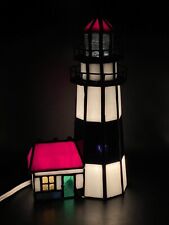 Stained Glass LIGHTHOUSE Red White Blue Lamp Night Light Glass Nautical Decor picture