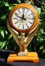 Antique 1930s Sessions Oak Wood Figural Eagle Mantle Alarm Clock - WORKS GREAT picture