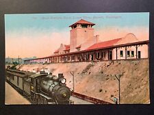 Postcard Everett WA - Great Northern Railroad Depot - Steam Locomotive picture