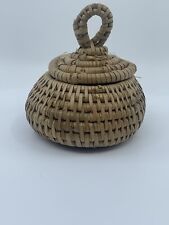 Vintage Native American Papago Hand Woven Coil Basket With Lid Small picture