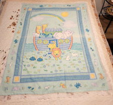 Vintage Handmade Noah's Ark Animals Blue Pastel Crib Baby Blanket 44
