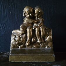 Vintage Bronzart First Crush Bookend, Kid's Library Boy and Girl Metal Figural picture