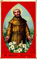 A Happy Easter St. Francis of Assisi Praying Over Lilies 1913 Religious Postcard picture
