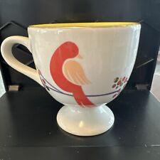 Anthropologie Footed Cafe Latte Coffee Mug Tea Cup Yellow Pink Red Bird picture