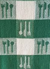 Vtg Checked Plaid Cotton Tablecloth W55”xL91” Green & White Flatware Grannycore picture