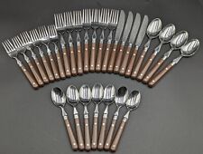 Vtg Stainless Brown Handle Flatware 28 Pc Mixed Lot Fork Spoon Rivets Korea (A7) picture