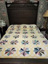 Yellow and Vintage Fabrics 8 Star Full Handstiched Quilt Antique Beautiful  picture