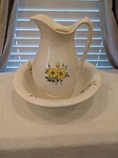 Vintage Large Bowl & Pitcher Set-1974-White-Yellow Floral Pattern- Beautiful picture