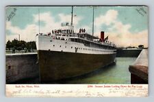 Sault Ste. Marie, MI-Michigan, Steamer Juniata Poe Locks, c1906 Vintage Postcard picture