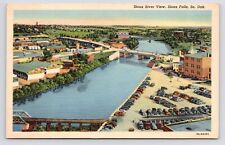 c1940s-Sioux Falls South Dakota SD~Aerial View~River~Bridge~Lumber Yard~Postcard picture