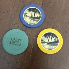 3 Antique VTG Rare Old Florida Palms Crest Seal Poker Gambling Casino Club Chips picture