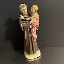 VTG St Anthony Padua Baby Jesus Bible Lilies Resin Hand Painted Made Italy Gift picture