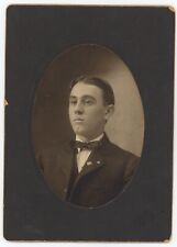 Antique c1900s ID'd Cabinet Card Young Man Bow Tie Named Will Thomas Omaha, NB picture