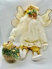 Christmas Holiday Sitting Elf Fairy Doll White and Gold with Yuletide Basket picture