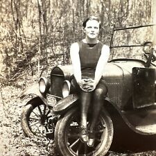 VINTAGE PHOTO Beautiful Woman Posing On Hood Of Car 1928 Baltimore License Plate picture