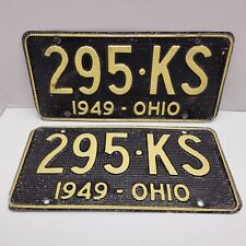 VTG 1949 Ohio License Plates Set Pair Tag 295 KS Aluminum Waffle Original Paint picture