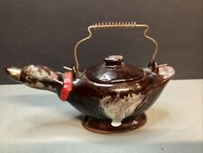 Vintage 1950’s Japanese Duck Tea Kettle Brown Glazed Redware picture