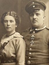 German WW1 Era Postcard - NCO & Frau - Unused - Iron Cross Recipient picture