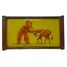 Vtg 1940s Mexico Reverse Painting Tray Folk Art Tequila, Shot Serving Tray. picture