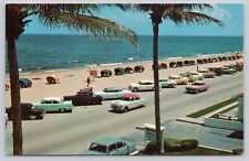 Beach & Cars at Fort Lauderdale Florida Vintage Postcard picture