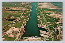 Brownsville TX-Texas, Port Brownsville, Aerial Vintage Souvenir Postcard picture