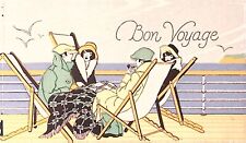 1933 Bon Voyage Cruise Ship Die Cut Fold Out Greeting Card Women on Boat Deck picture
