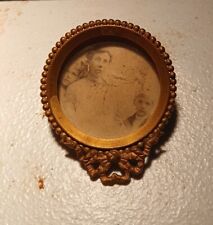 Antique Victorian Photo 2 Pretty Ladies Round Easel Repousse Brass Frame p67 picture