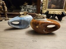 PAIR OF VINTAGE CERAMIC DESK LIGHTER - BROWN AND BLUE - RETRO LATE 50S EARLY 60S picture