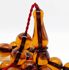 Vintage Clear Pressed Amber Bakelite Islamic Big Prayer Beads Misbaha Rosary76gr picture