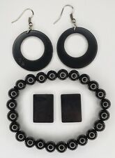 Shungite Set 004 - 8 mm Bracelet + Pair of Earrings + 2 Phone Stickers 14x20 mm picture