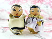 Vintage Owens Glass Perfume Jars with Painted Wood Asian Geisha Lids - Exquisite picture