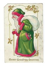 1907 Tuck's Christmas Postcard Series #102 Green Robe Santa Embossed picture