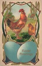 c1910 Chickens Outdoors Huge Eggs Embossed Germany Easter P157 picture