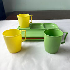 VIntage Retro Colonial Plastics 3 Serving Trays & Cups Camping Cafeteria picture