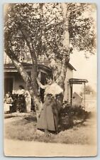 Vintage Real Picture Postcard RPPC Woman Family Hanging Out Around House picture
