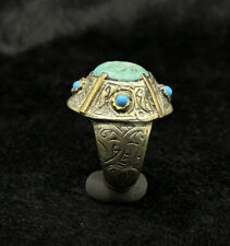 Old Wonderful Islamic Sliver Plated Ring With Islamic Writing On Turquoise Stone picture