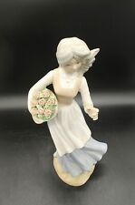 Vintage TENGRA Spain Porcelain Figurine Girl w/ Basket of Flowers 11