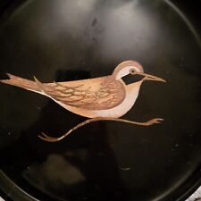 VINTAGE round serving tray by Couroc of Monterey with image of a SANDPIPER picture