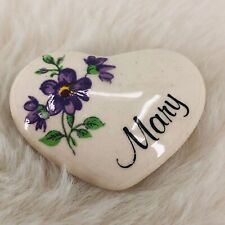 Vtg Ceramic Personalized Floral Heart Lapel Pin - Mary picture