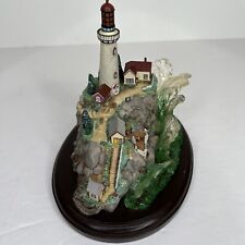 1999 LENOX The LIGHT AT The Edge LIGHTHOUSE SCULPTURE Vintage Waves Wood Base picture